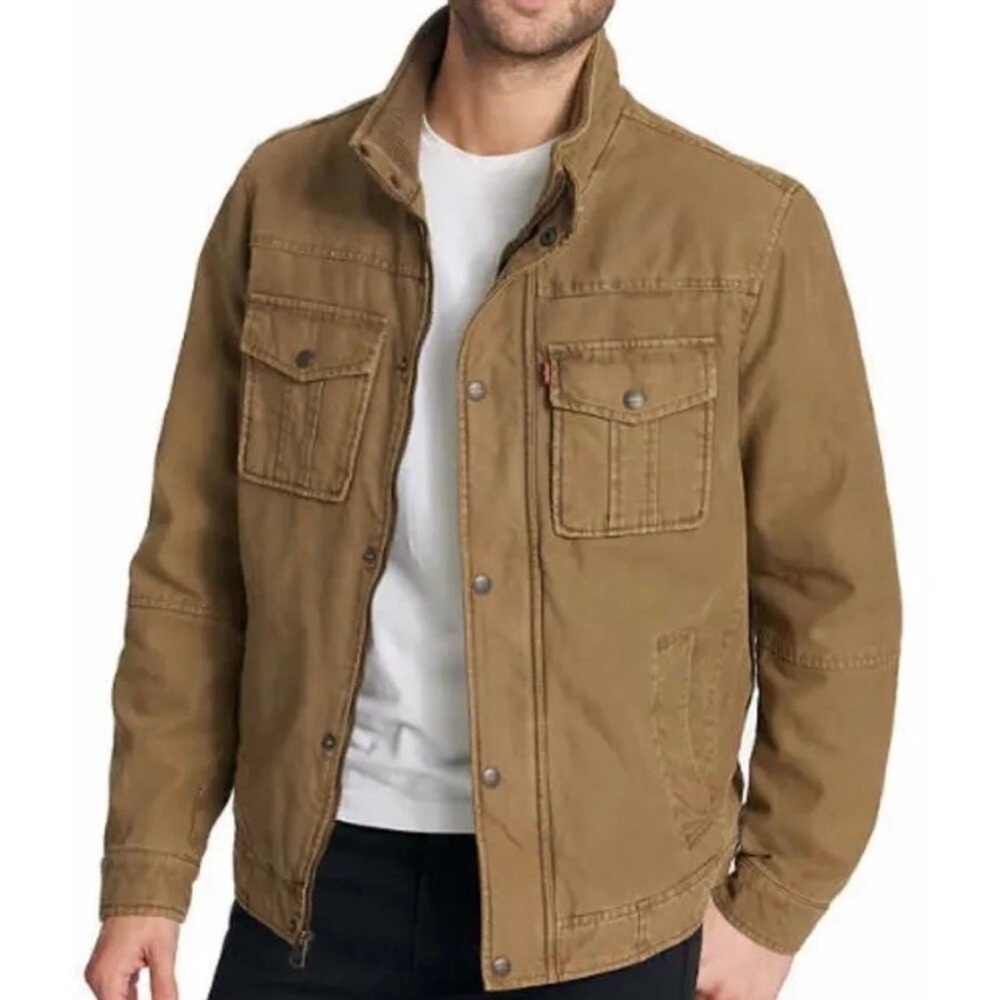 Levi's Men's Tan Canvas Field Jacket L Brown Quilted Lining Western Outerwear